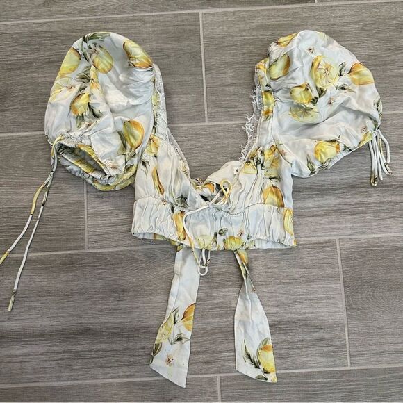 For Love and Lemons Alana Crop Top in Lemon Print XS - Picture 2 of 5